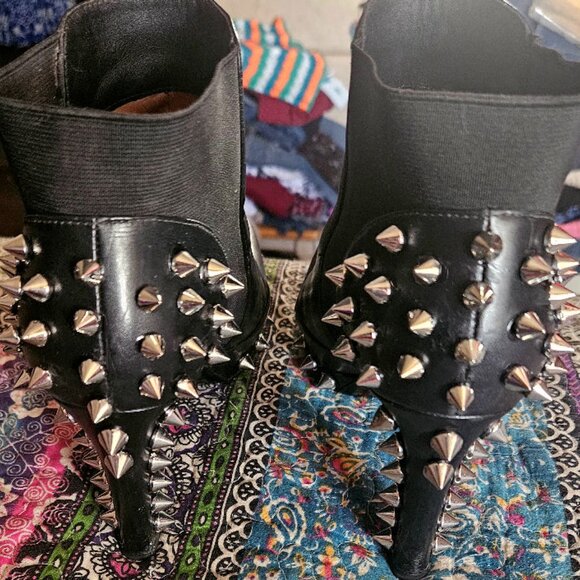 Italian made, Vero Cuoio, Black, Spiked, Ankle Boots - Picture 3 of 13